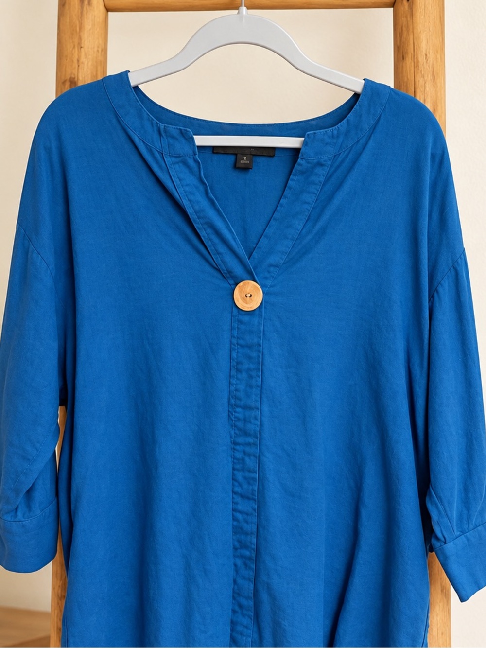 Button-Front Relaxed Tunic in Cobalt Blue